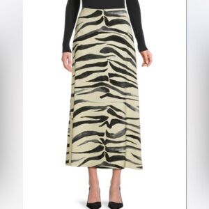Brandon Maxwell Zebra Print Midi Skirt - Black and Cream